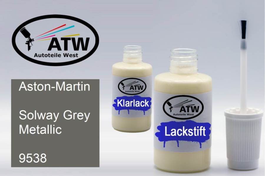 Aston-Martin, Solway Grey Metallic, 9538: 20ml Lackstift + 20ml Klarlack - Set, von ATW Autoteile West.